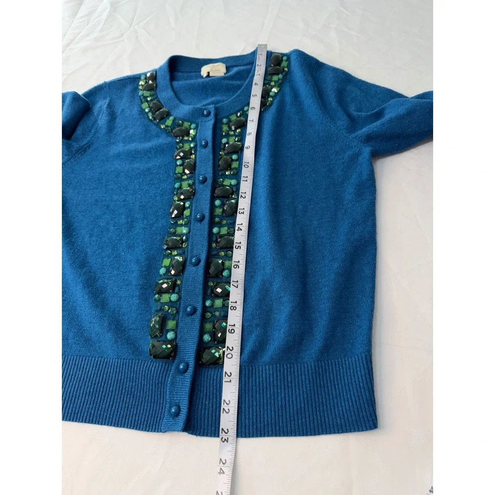 Kate Spade Teal Cardigan Rhinestone Embellished Wool Cashmere Medium Y2K Preppy